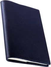 Book cover, paperback, genuine leather, bookmark, vegetable tanned dark navy