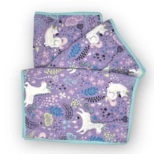 Urban Habitat Kids Ella Unicorn Quilt Quilted 3 Pillow Shams Purple Teal Used