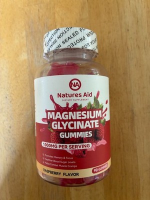 Natures Aid Magnesium Glycinate Threonate Complex Gummies 60 Ct 1000mg Raspberry