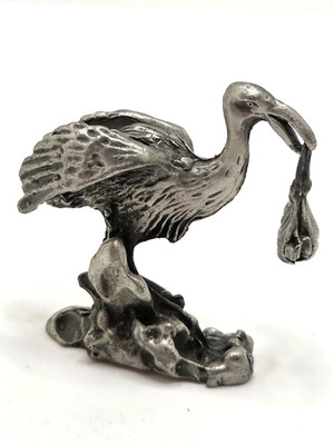 Pewter Stork with Baby Figurine 2'' long with no Makers Mark