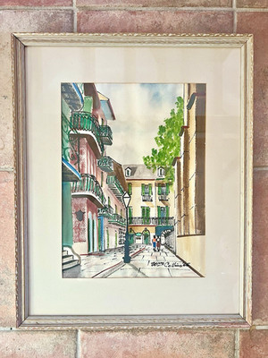 Vintage Signed William Collins New Orleans Orignal Watercolor Painting 1955