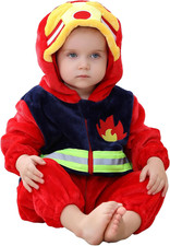 Unisex Baby Animal Costume Flannel Hooded Romper Cosplay Jumpsuit Halloween, W
