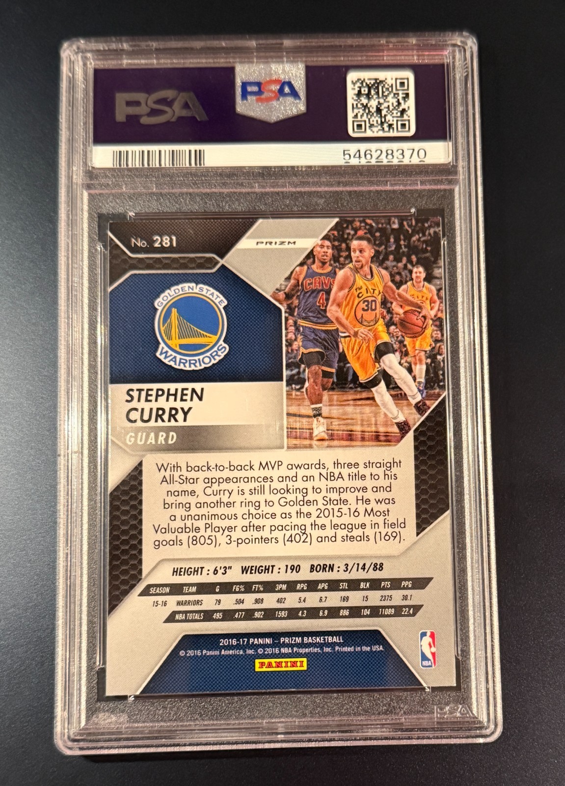 Stephen Curry 2016 Panini Prizm Starburst SP #281 Warriors PSA 9 Mint view 2