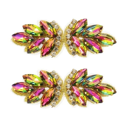 2Pcs Patch Paillettes Cristal Applique Perle Multicolore/Or Clair Décoration - Photo 1/4
