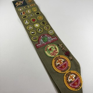 BSA Olive Green Sash w/ 20 Merit Badges & Other Pins & Patches Camp Orr MB 350