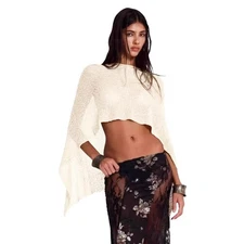 Womens Sheer Poncho Top Knit See Through Shrug Sweater Shawl Wrap Beach Cover Up