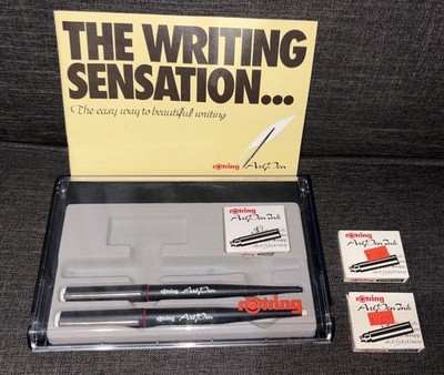 Rotring Art Pen Set EF & F Calligraphy in Case w/Book Extra Ink