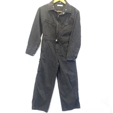 Zara Black Denim Utility Jumpsuit Womens 11-12 Boilersuit Distressed Coveralls
