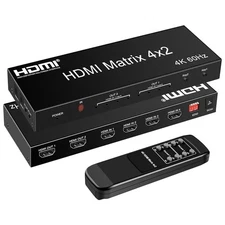 FERRISA 4X2 HDMI Matrix Switch,4 in 2 Out Matrix HDMI Video Switcher Splitter 