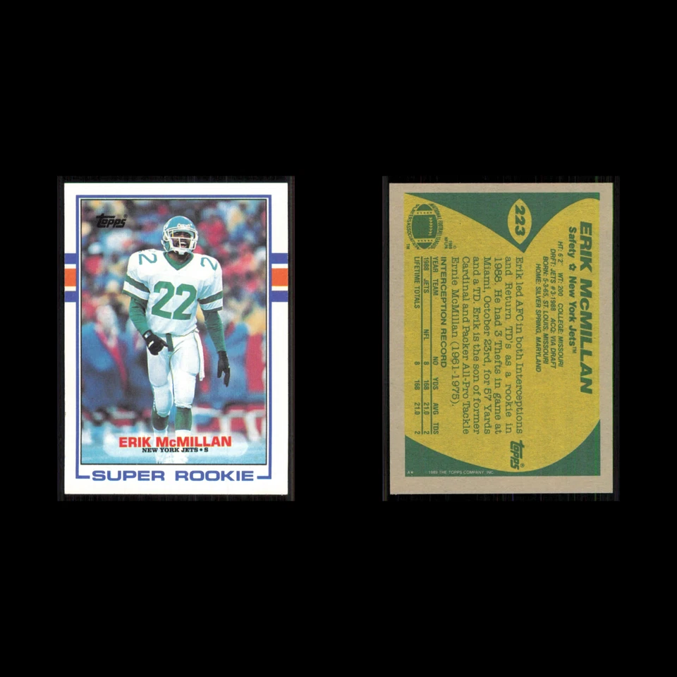 Erik McMillan Rookie #223 1989 Topps New York Jets Football Card NFL NM - Image 3 of 3