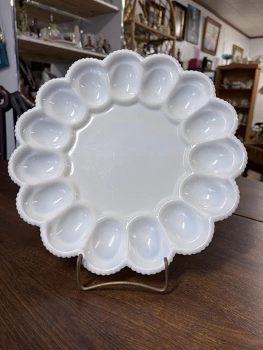 Vintage White Milk Glass Hobnail Deviled Egg Platter Plate Indiana Glass