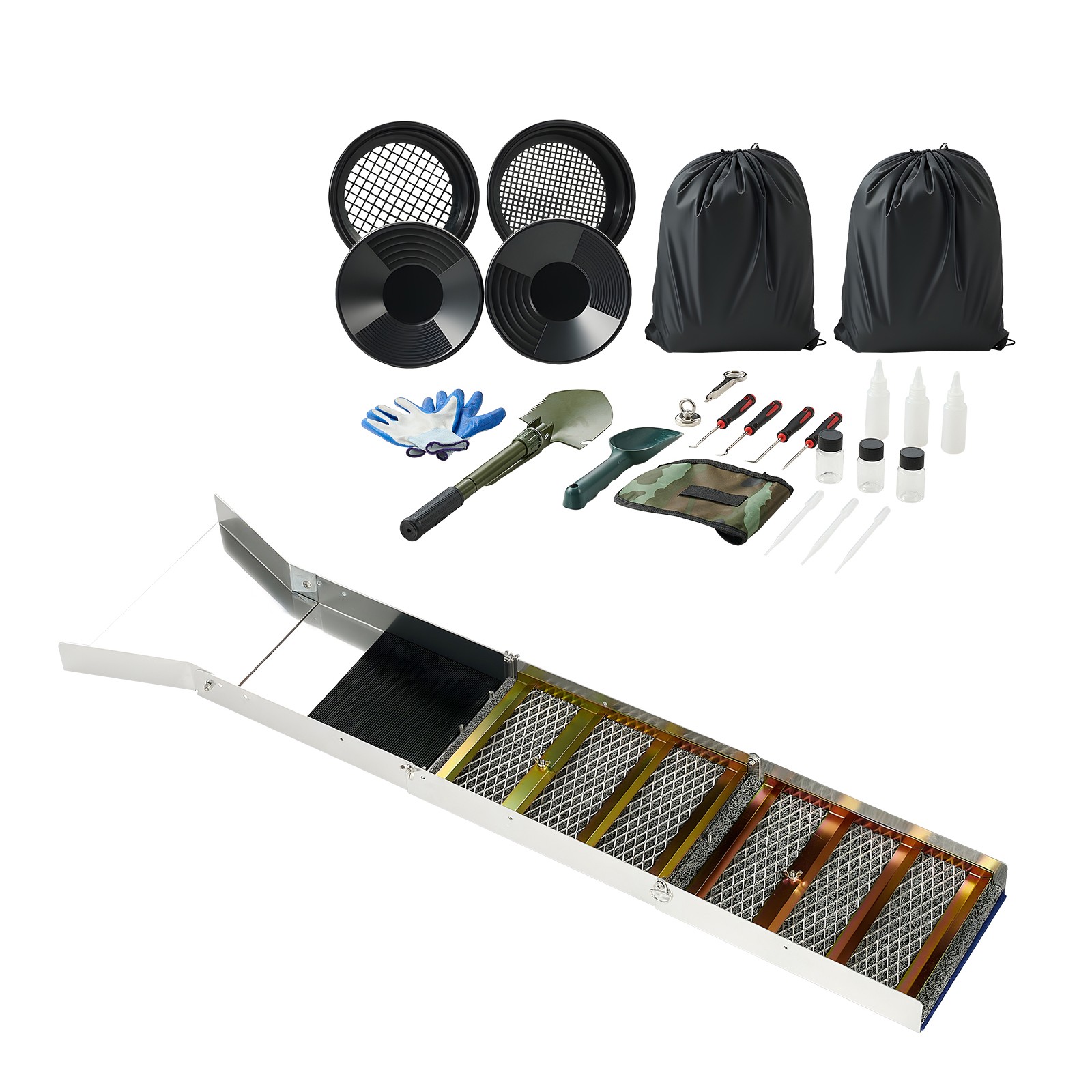 Rampe d'orpaillage 127 cm en aluminium compacte avec batées et kit de tri