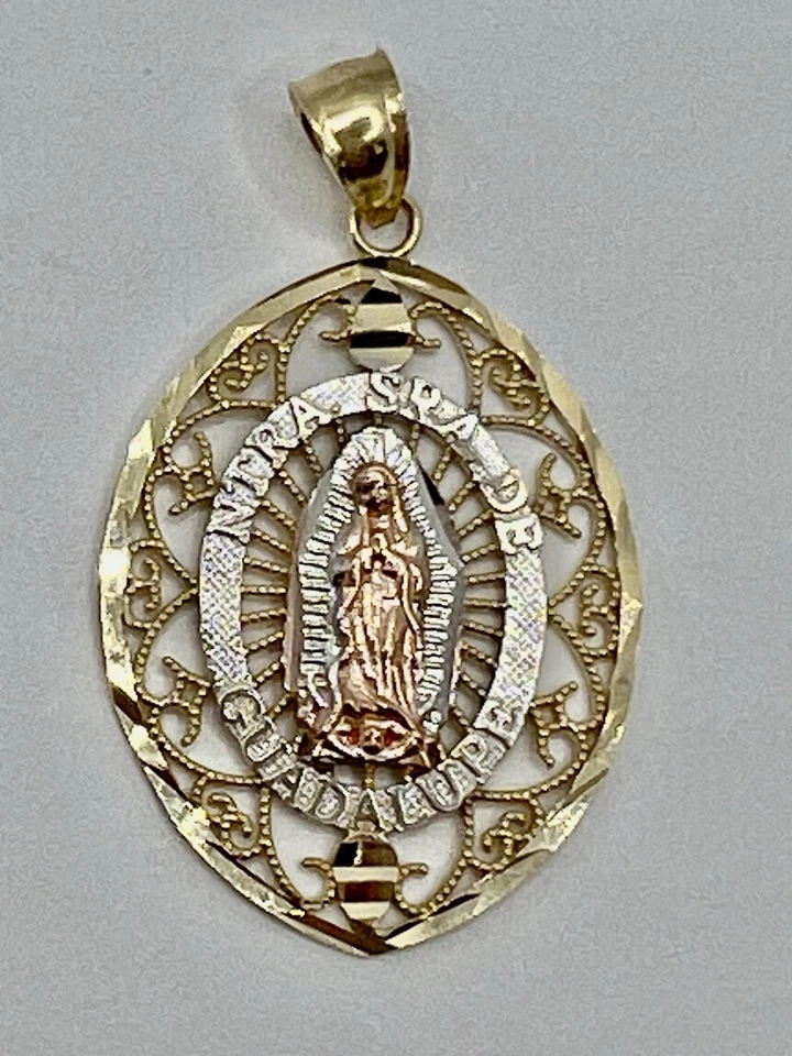 Трехцветный религиозный кулон 14 карат - Virgen De Guadalupe - Изображение 3 из 4