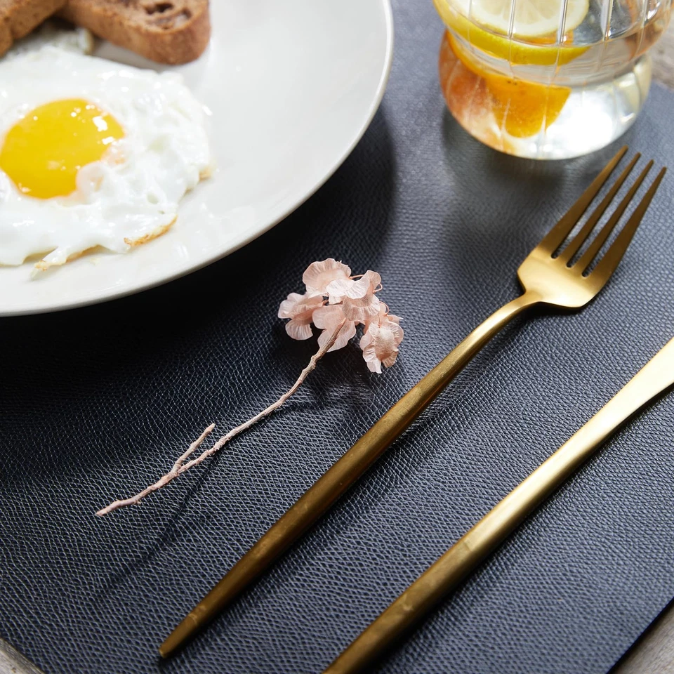 Placemats Set of 6 – Black Wipeable Faux Leather Table Placemats, Waterproof ... - Image 2 of 4