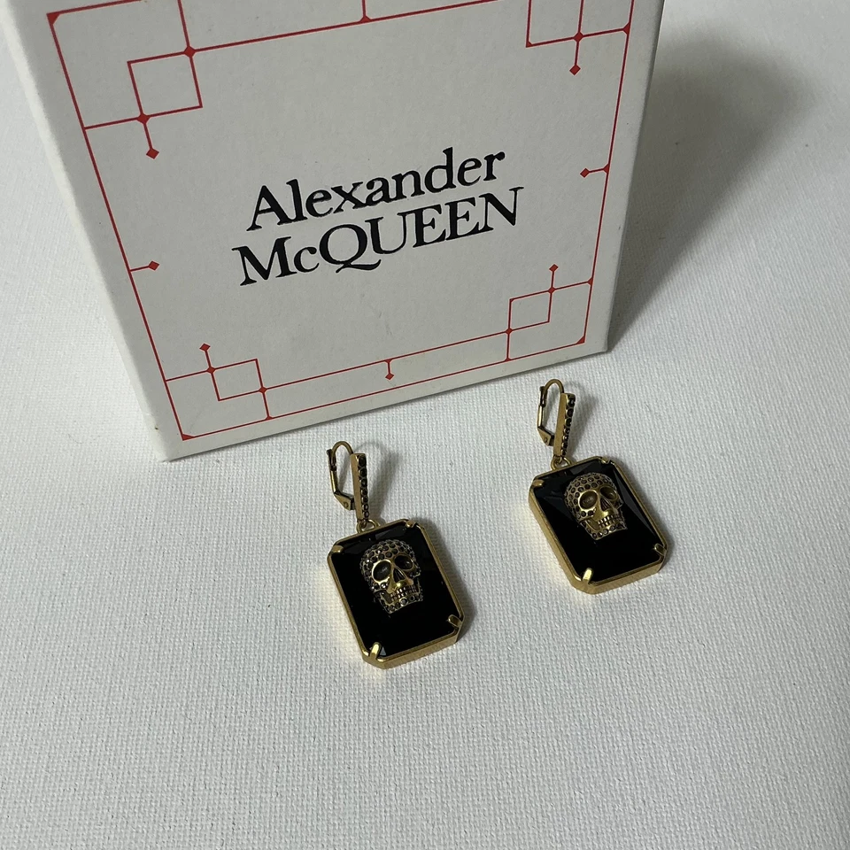 Alexander McQueen Black Stone Skull Earrings - Image 2 of 3