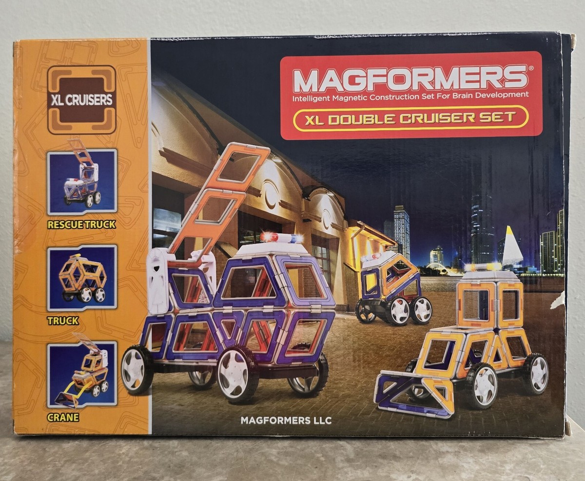 Magformers XL Double Cruiser Set - Rescue Truck Crane Lights