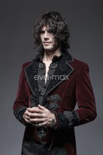 Gothic Men's New Style Classic Velvet Long Jacket Steampunk Red Tail Party Coat