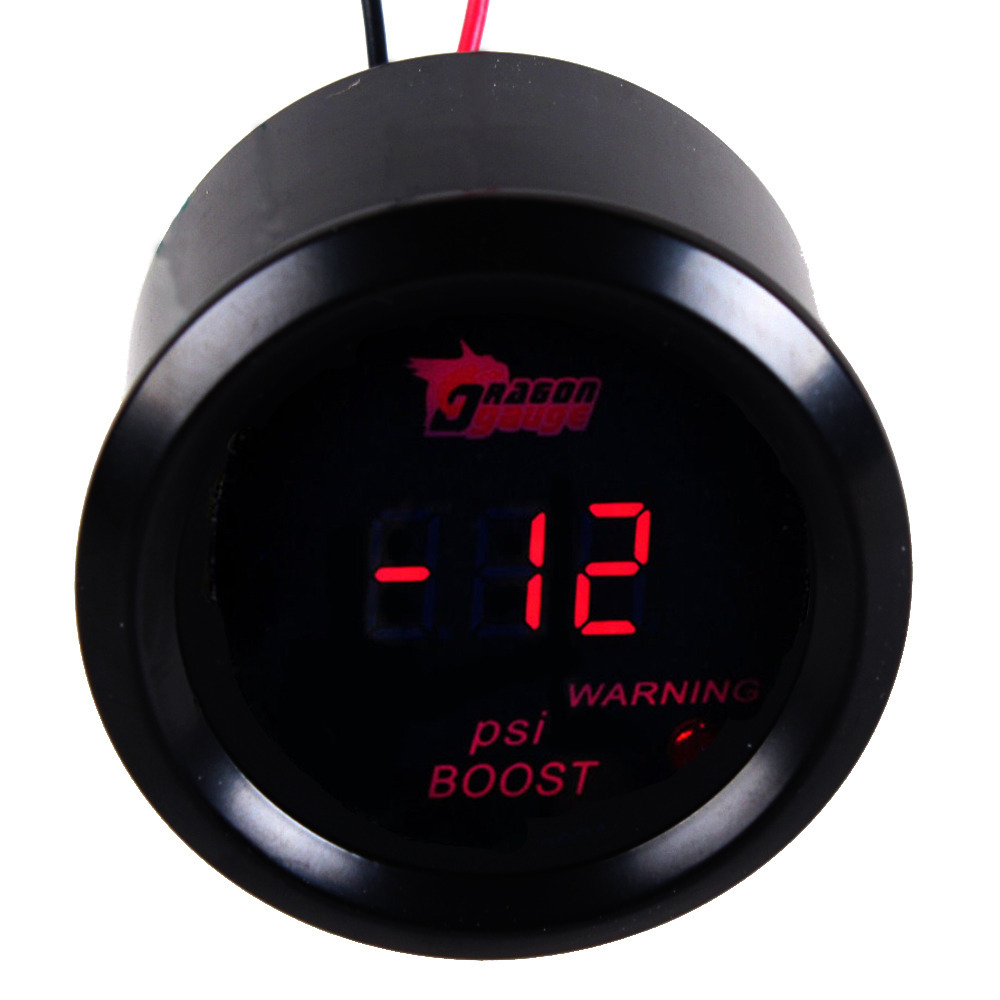 Car Universal 2" 52mm Black Shell Digital Red LED PSI Turbo Boost Gauge