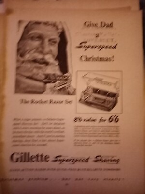 EL58 Ephemera 1953 Werbung Gillette Superspeed Rasierrakete Rasierer Set 