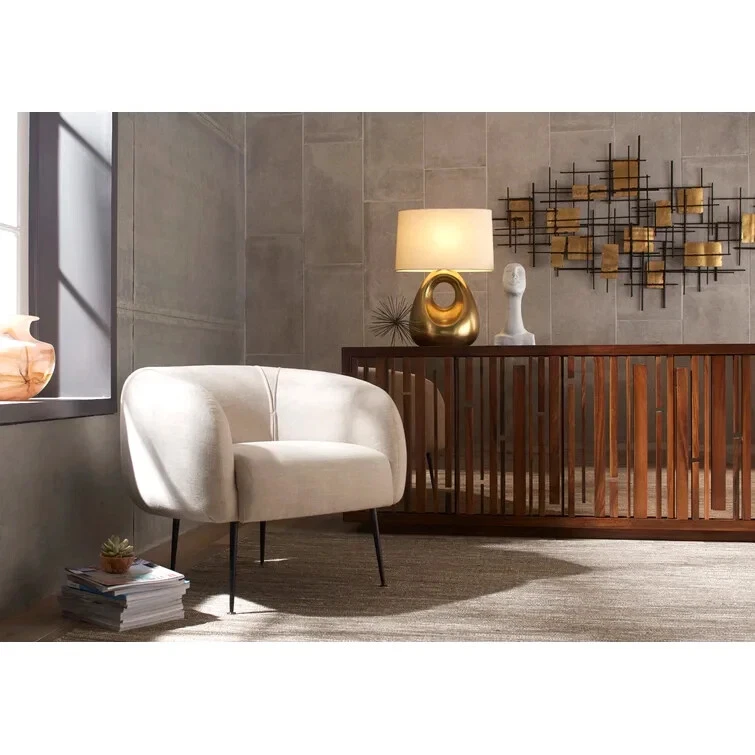 Silla de barril Depuy de 33"" de ancho de Brayden Studio con acento natural $1300 NB192 Foto 2 de 2