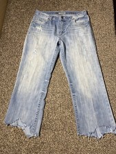 BKE Tyler Jeans Mens 34R Blue Mens Straight Leg Distressed Frayed Hem Denim