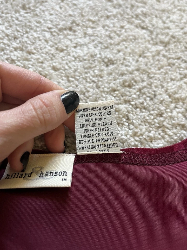 Vestido Floral De Colección Hillard & Hanson Para Mujer Rojo Terciopelo Manga Corta Talla Pequeña Y2K Foto 4 de 4