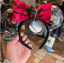 2024 Hot Authentic Disney pirates of the caribbean Red Bow Minnie Ears Headband