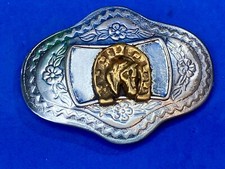 Different Mixed Metal Horse head in horseshoe Mexico belt buckle see hallmark