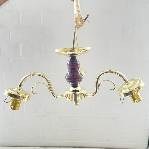 3 ARM BRASS VINTAGE CEILING LIGHT FLUSH GOLD WOOD RETRO 9” - Picture 2 of 6