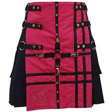 New Highland Scottish Black Fashion Pink Kilt Front Utility Handmade Kilts For