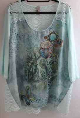Tredy Damen Shirt Bluse Oberteil Gr.46 blau J53
