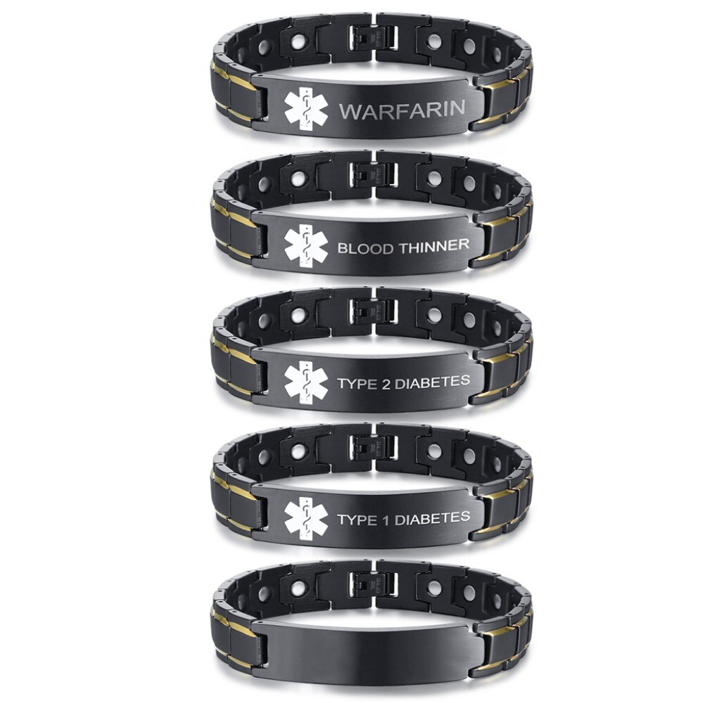 Medical Alert Bracelets for Men Free Engraving Adjustable