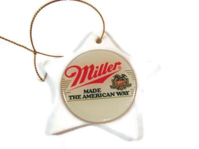 MILLER MADE AMERICAN BEER WHITE CERAMIC 3'' STAR HANGING ORNAMENT NEW