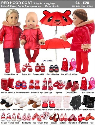 *18 Zoll Puppenkleidung ROTER Kapuzenmantel Stiefel Regenschirm Crocs Turnschuhe Unsere Generation