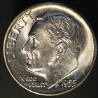 1955 D ROOSEVELT DIME BU FRESH FROM ORIGINAL ROLL-LOT 3097