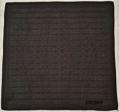 VINTAGE AUTHENTIC DKNY LOGO GRAY BLUE SILK 17'' SQUARE POCKET SMALL SCARF