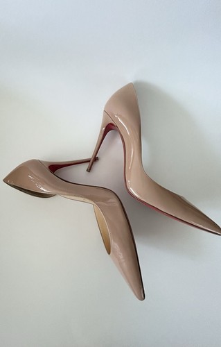 Auth CHRISTIAN LOUBOUTIN Beige Patent Leather Iriza Pumps Size 39.5 - Picture 8 of 11
