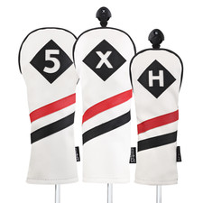 Majek Retro Golf 5 X H Woods Hybrid Headcover White Red Black Leather Style