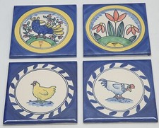 Set of 4 Vintage Decorative Hand Painted Tiles H & R Johnson