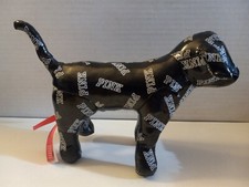 Victoria Secret PINK Black Pleather Vinyl Plush Dog White Lettering 9