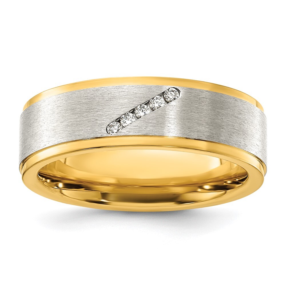 Titanium Polished Yellow IP-plated Cubic Zirconia Center 8mm Band Ring Size 12