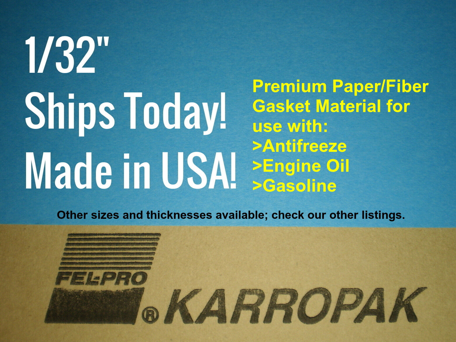 1/32 6x9 Paper Fiber Gasket Material Fel-Pro Engine Car Truck Carburetor Gas Oil