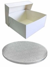 Single White Cake Box and Silver Board Pack - Thick Drum for Wedding, Party etc