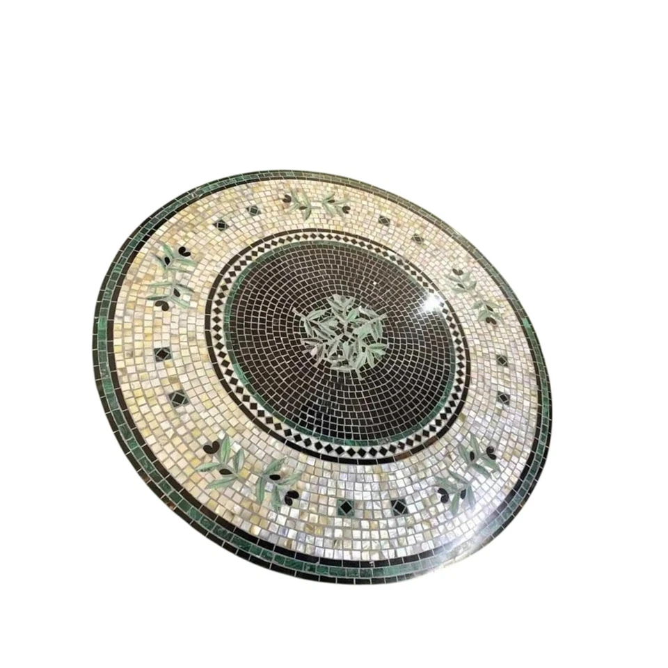 36" Round Marble Console Table | Handmade Gemstone Inlay Top | Pietra Dura Art - Image 3 of 4