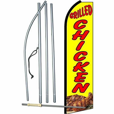 Grilled Chicken Flag Flutter Feather Banner Swooper Advertising Bundle COMPLETE