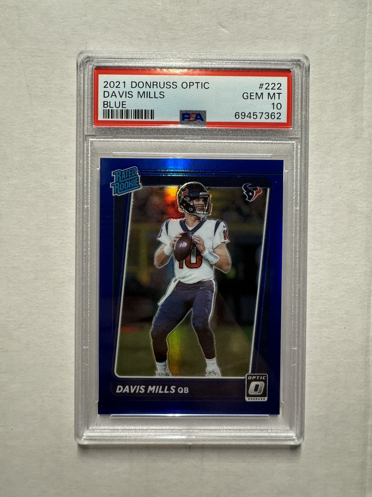 Davis Mills 2021 Panini Donruss Optic #222 Blue Prizm Rookie Card RC /179 PSA 10