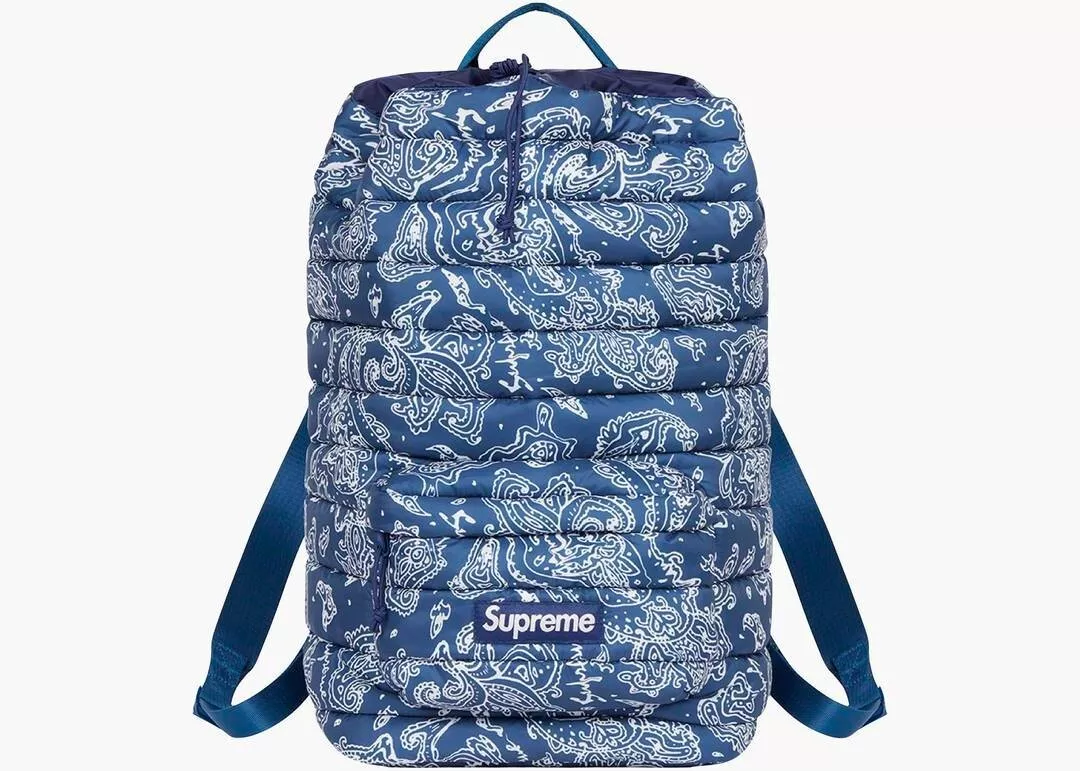 Supreme Puffer Backpack Blue Paisley