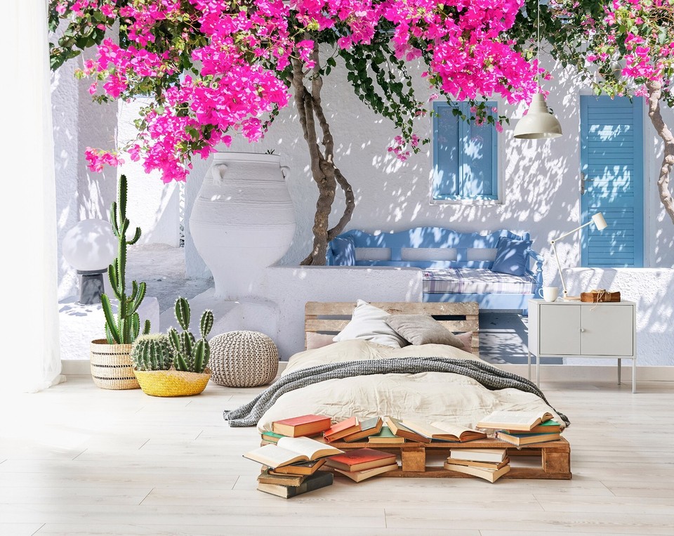 312x219cm Wall mural wallpaper Greece town white cottage house building