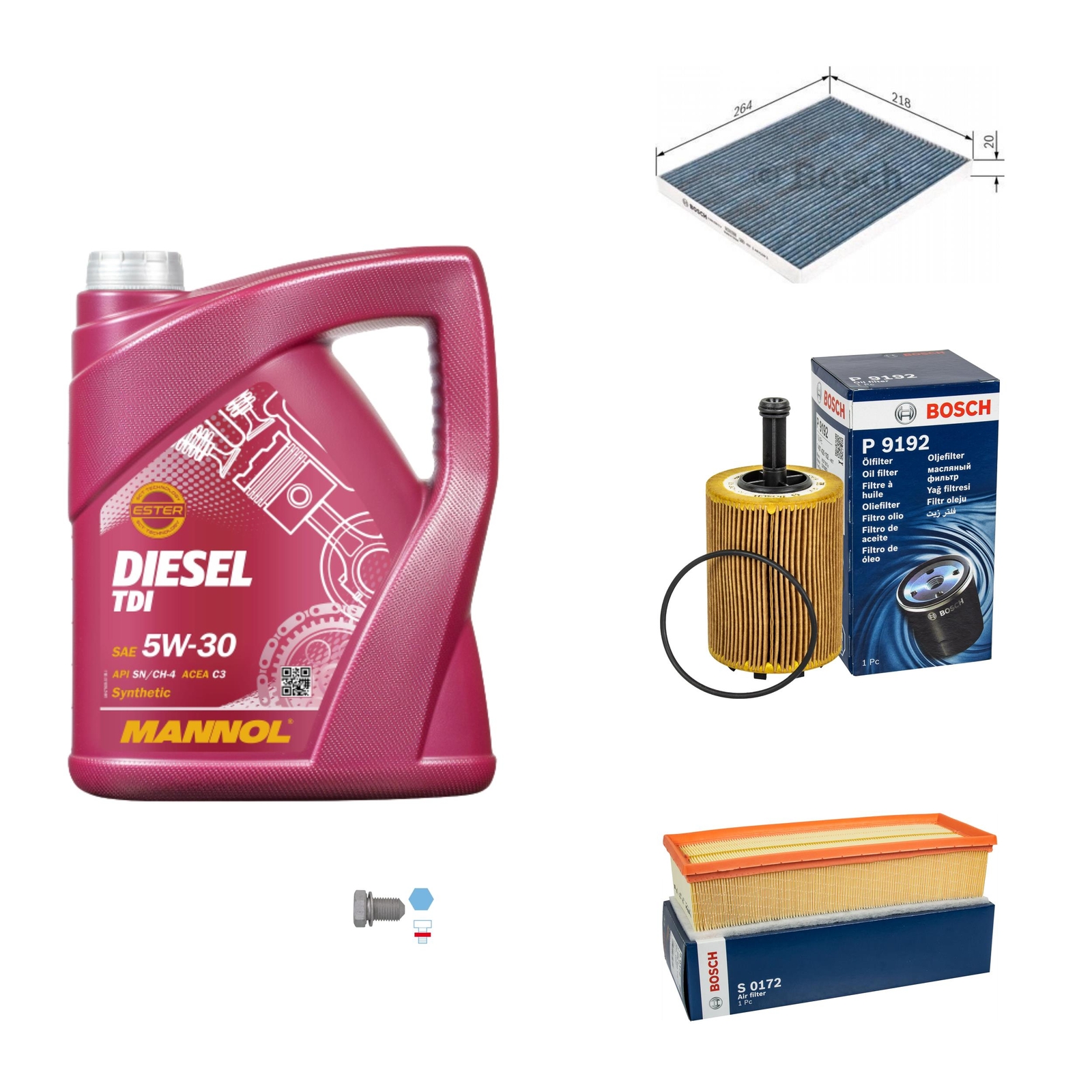 BOSCH inspektionspaket 5 L MANNOL DieseL TDI 5W-30 für VW Touran 2.0