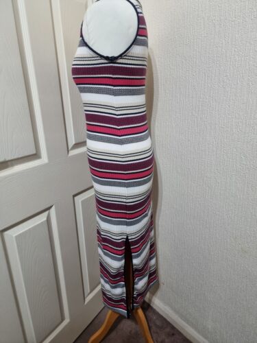Massimo Dutti Midi Knit Ribbed Dress Sleeveless Pink Cream Striped Size XS - Picture 3 of 7